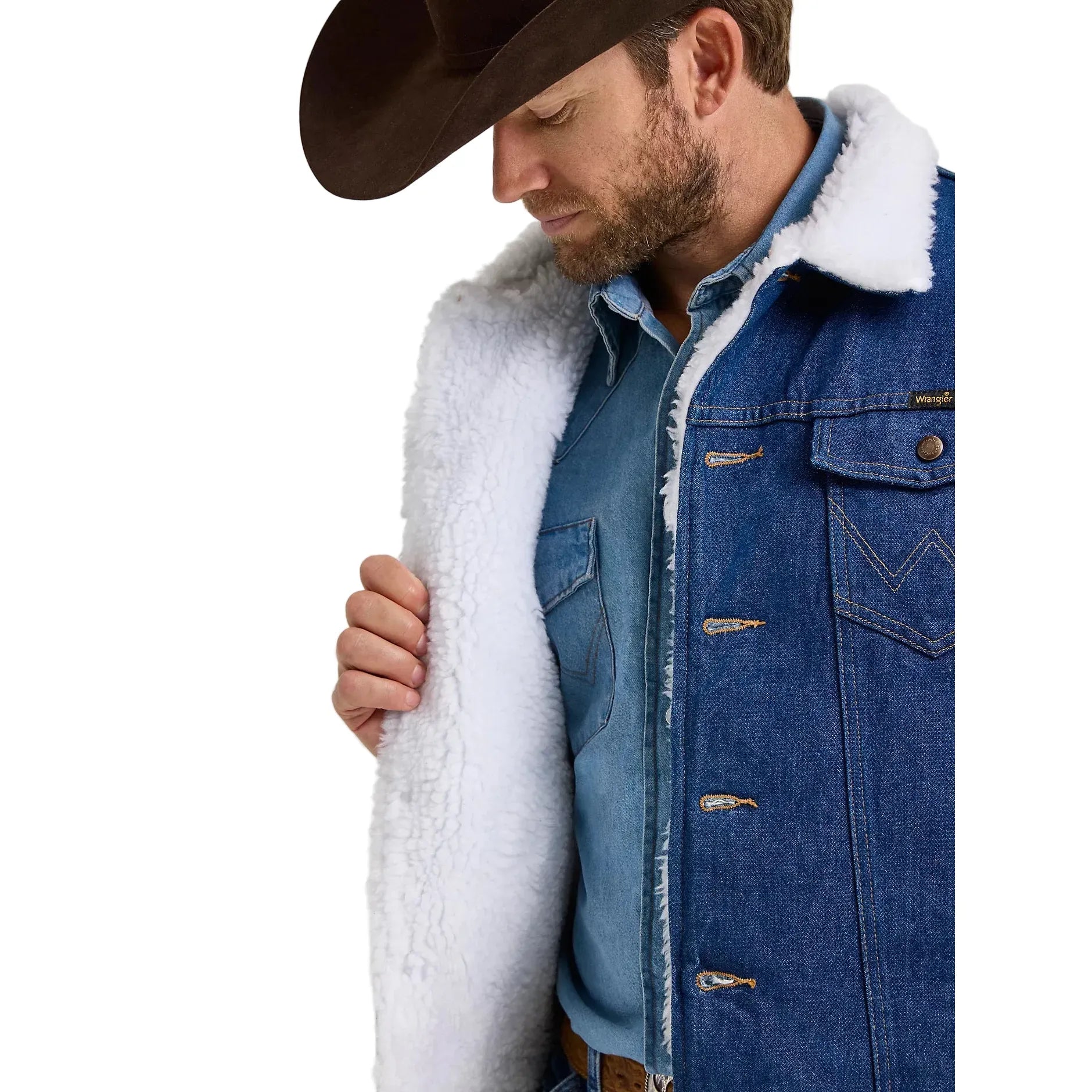 Men's Wrangler Western Sherpa Lined Denim Jacket 74255PW – Crazy