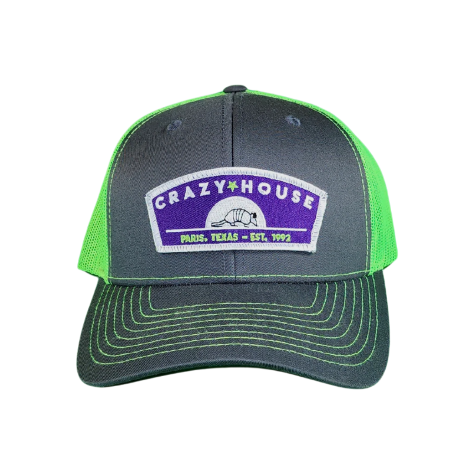 Dark Gray Snapback with Purple Armadillo Sunrise - Crazy House Western Wear