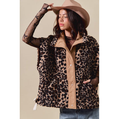Women's Leopard Soft Sherpa Fur Sleeveless Vest Jacket ST2049E-02
