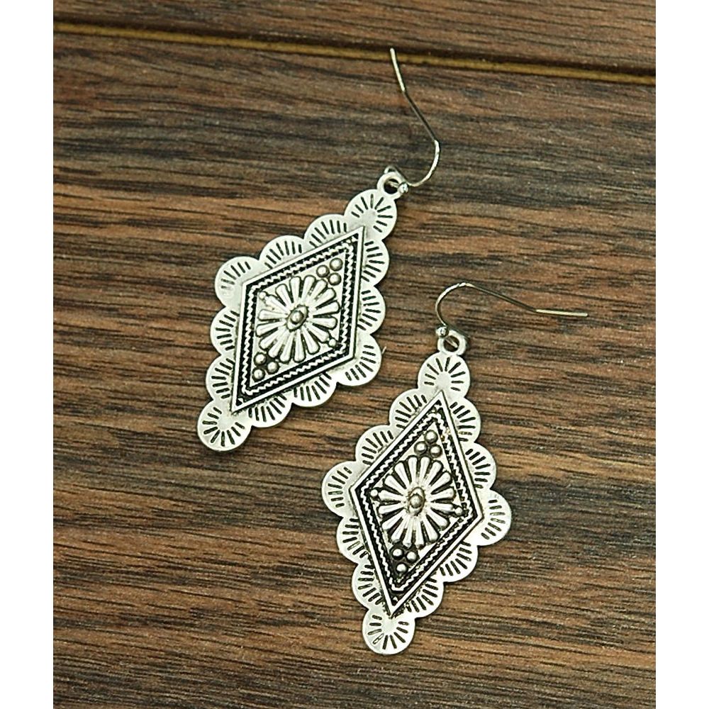 Women's Isac 1.7" Long Silver Concho Earrings 720379