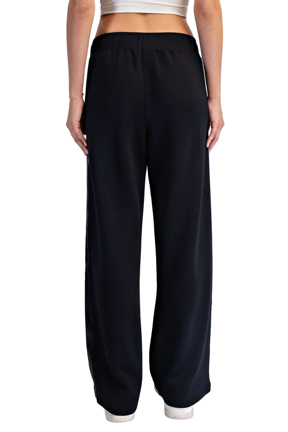 Women's Black Modal Scuba Luxe Satin Straight Pant P6412
