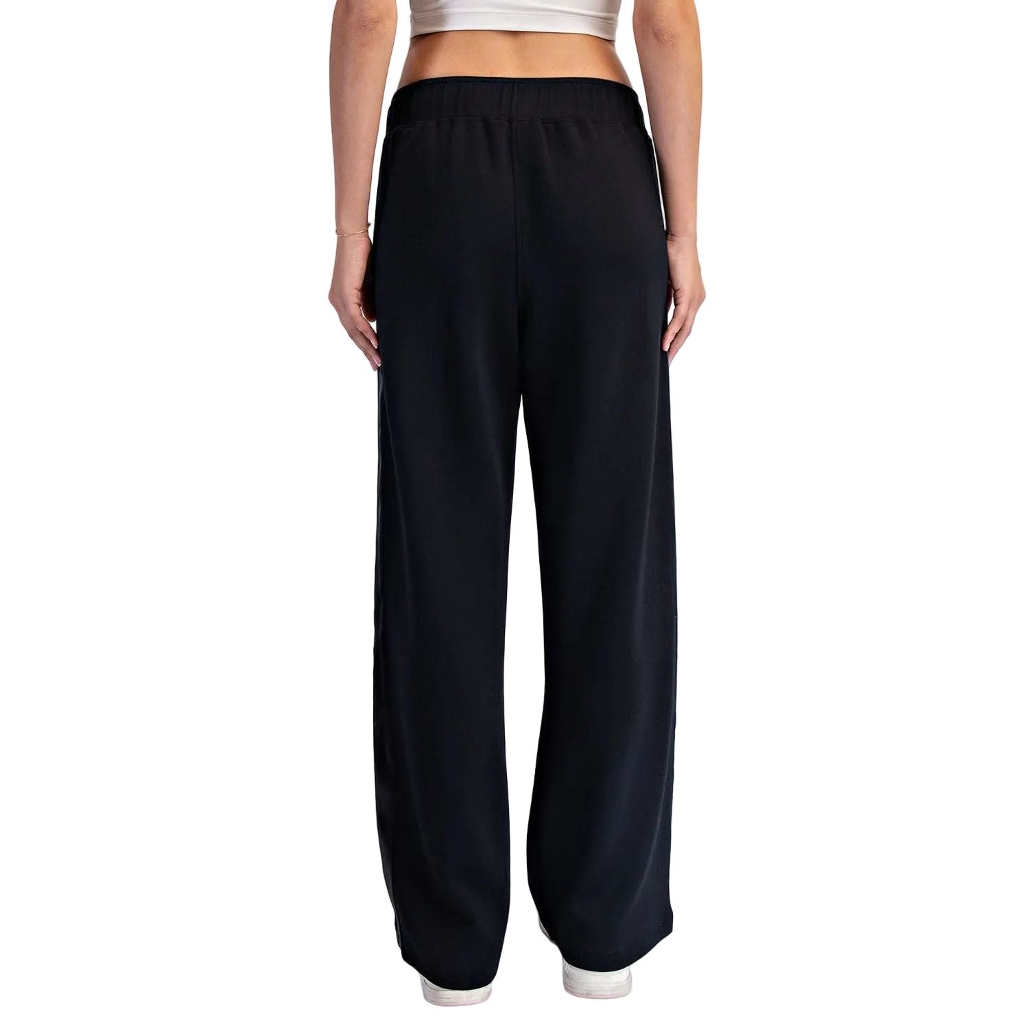 Women's Black Modal Scuba Luxe Satin Straight Pant P6412