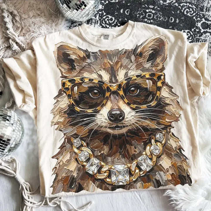 Women's Short Sleeve Glam Raccoon T-shirt 
