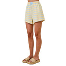 Women's Yellow and Baby Blue Striped Lounge Sweat Shorts A4777