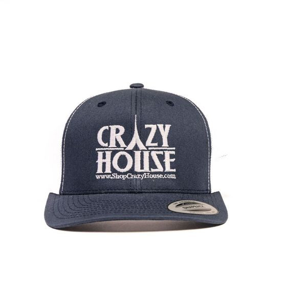 Navy and White Snapback with Crazy House Stitching - Crazy House Western Wear