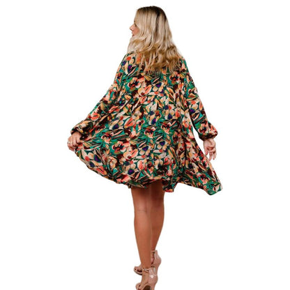 Women's Plus Collared Floral Dress with Ruffle HD7160AX