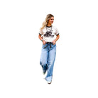 Women's White and Black "The Horned Bull Ringer Tee" - Crazy House Western Wear