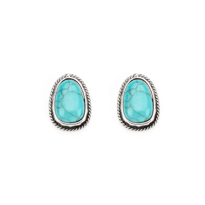 Women's West & Co 1" Turquoise Post Earring with Burnished Silver Rope Border E820