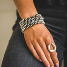 Women's West & Co 18K Gold Plated Burnished 5 Disc Bead Stretch Bracelet WC-BR11WG