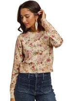 Women's Floral Crew Neck Long Sleeves Sweater Knit Top ST3677F-01