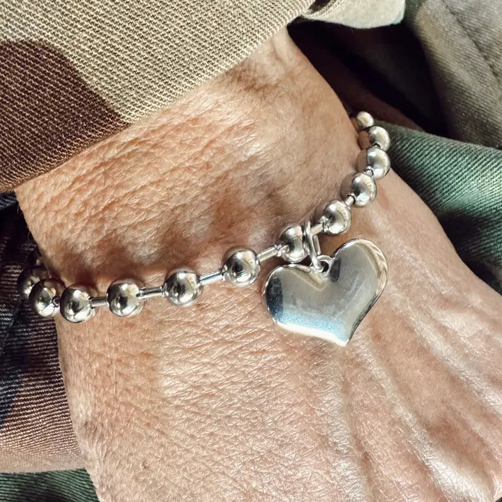 Women's Stainless Steel 7" Heart Charm Bracelet