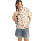 Women's Honey Mustard Ruffle Detail Floral Print Eyelet Top G15471