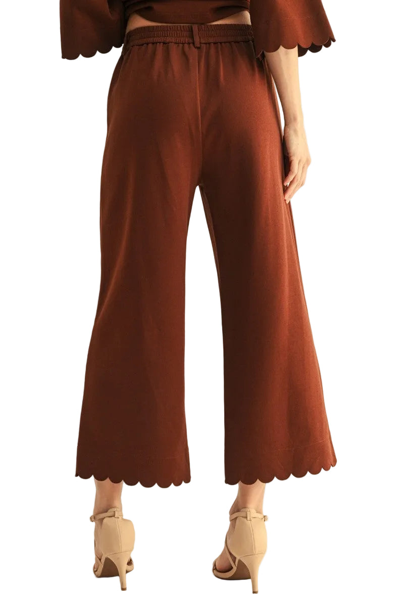 Jodifl Women's Brown Scallop Edge Solid Dressy Pants 