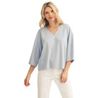 Women's Jodifl Sky Blue Soft Textured V Neck Solid Top G15341-SKB