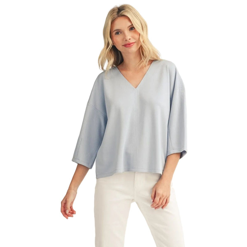 Women's Jodifl Sky Blue Soft Textured V Neck Solid Top G15341-SKB