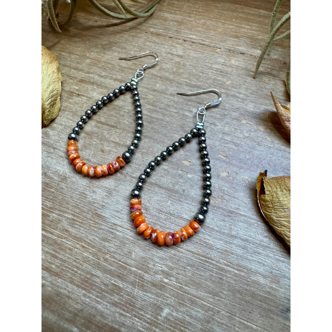 Bijoux Fab Teardrop Sterling Silver Pearl & Orange Spiny Oyster Earrings EAR-TEAR-184-SPI