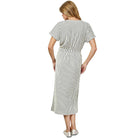 Women's Striped Midi Dress With Drawstring Waist D5917