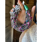 Bijoux Fab 5 Pink Dye Turquoise Choker and Sterling Silver Pearls CHO-NAV-130-TUR