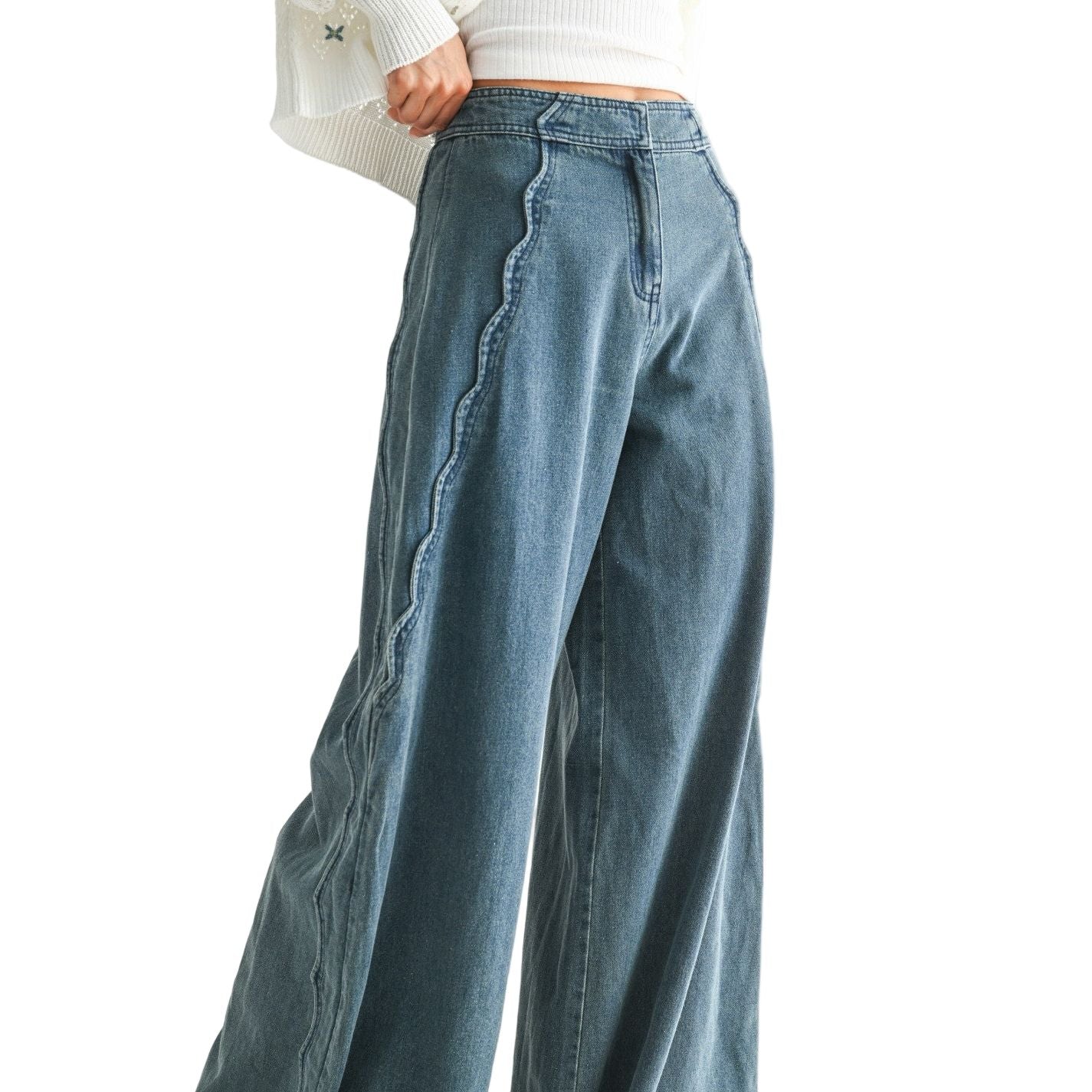 Women's Wide-leg Stretchy Denim Trousers CEPZ26336