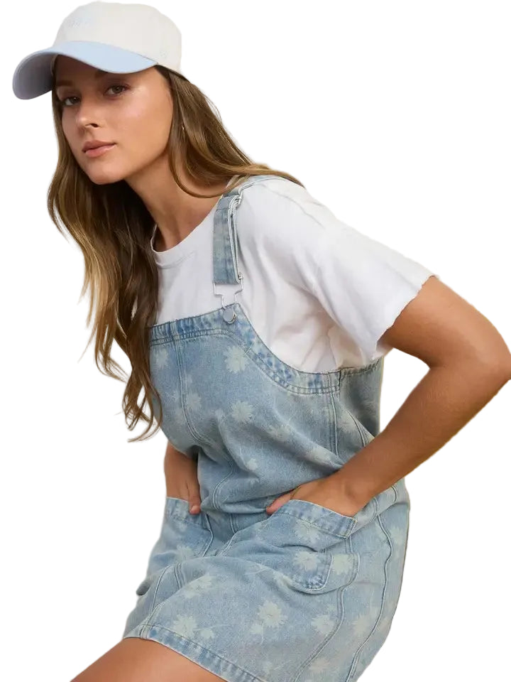 Women's Dandelion Washed Denim Overall Mini Dress TWS1190