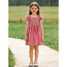 Girl's Red Summer Plaid Smocked Ruffle Dress
