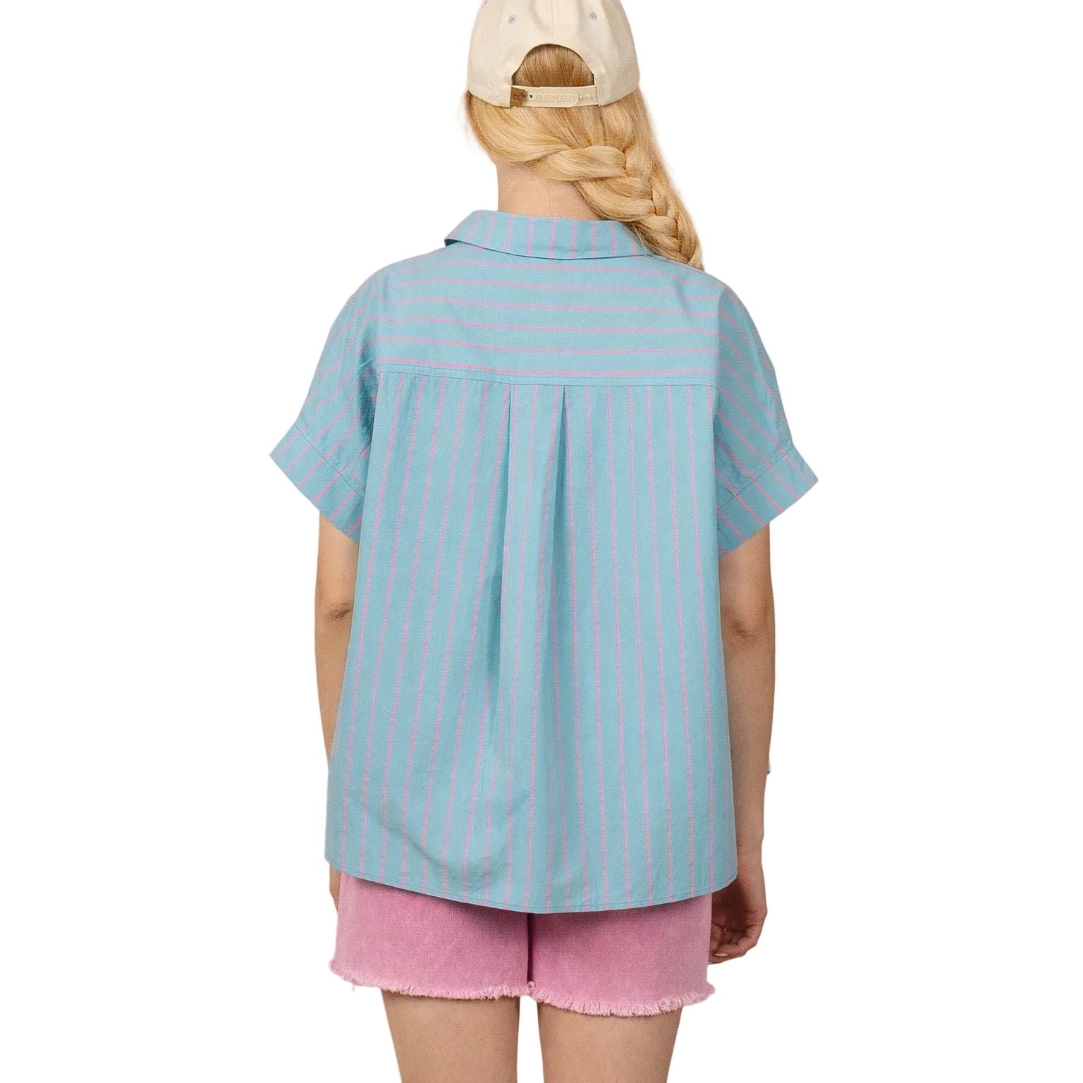 Women's Mint Striped Oversized Striped Button Down Casual Shirt Top NT12495