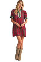 Jodifl Women's Lace Trim Detail Plaid Shift Dress 