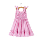 Girl's Youth Pink Striped Ruffle Bow Dress