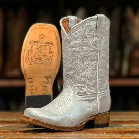 Kid's Tanner Mark Silver Cowhide Boots TMG205277 - Crazy House Western Wear