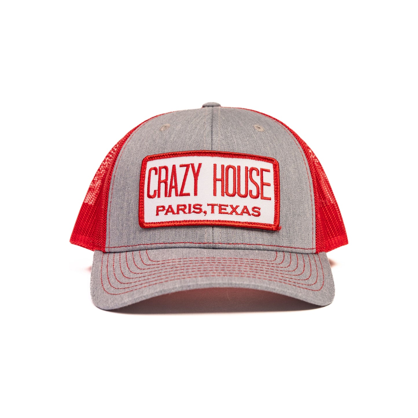 Grey and Red Snapback with Crazy House Patch - Crazy House Western Wear