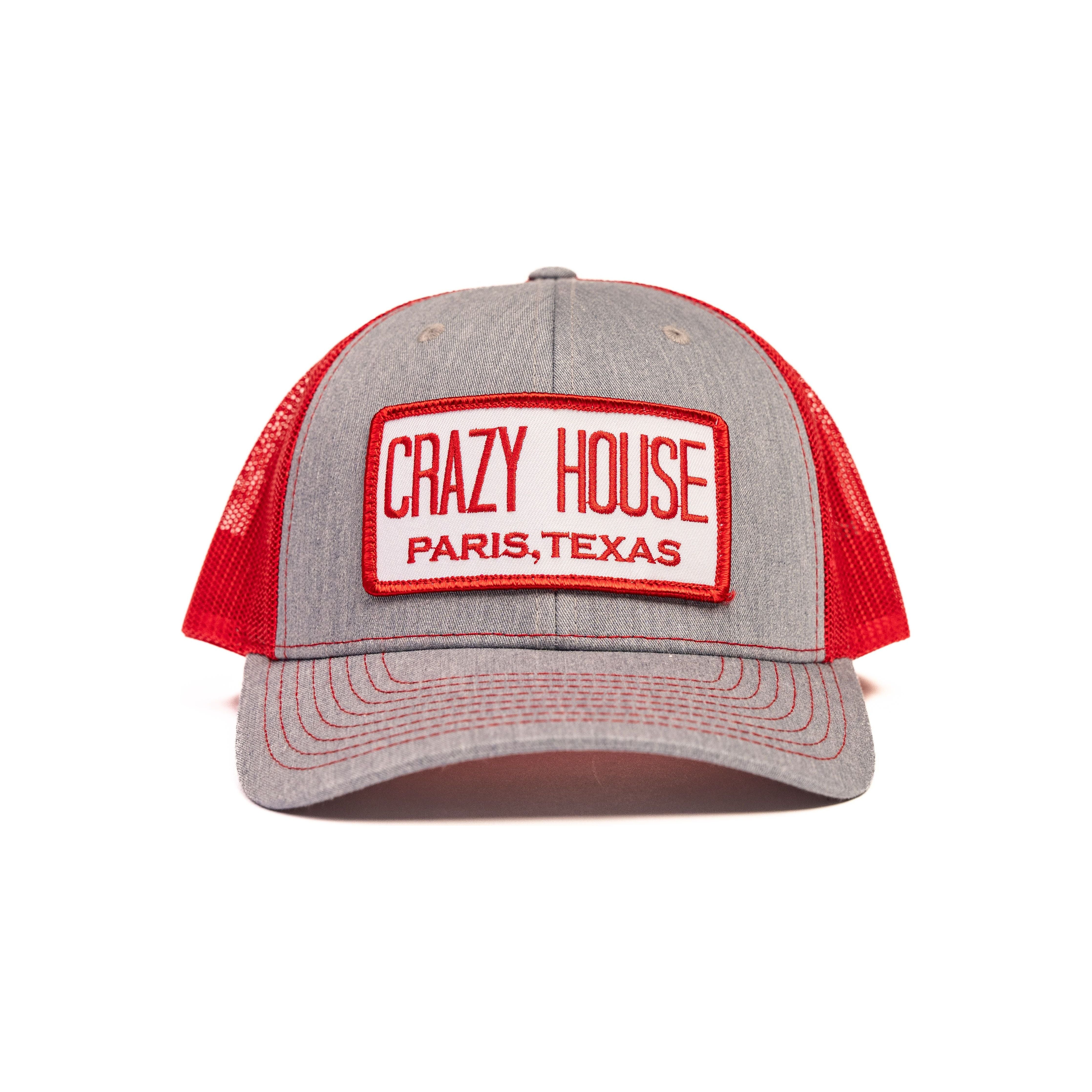 Grey and Red Snapback with Crazy House Patch - Crazy House Western Wear