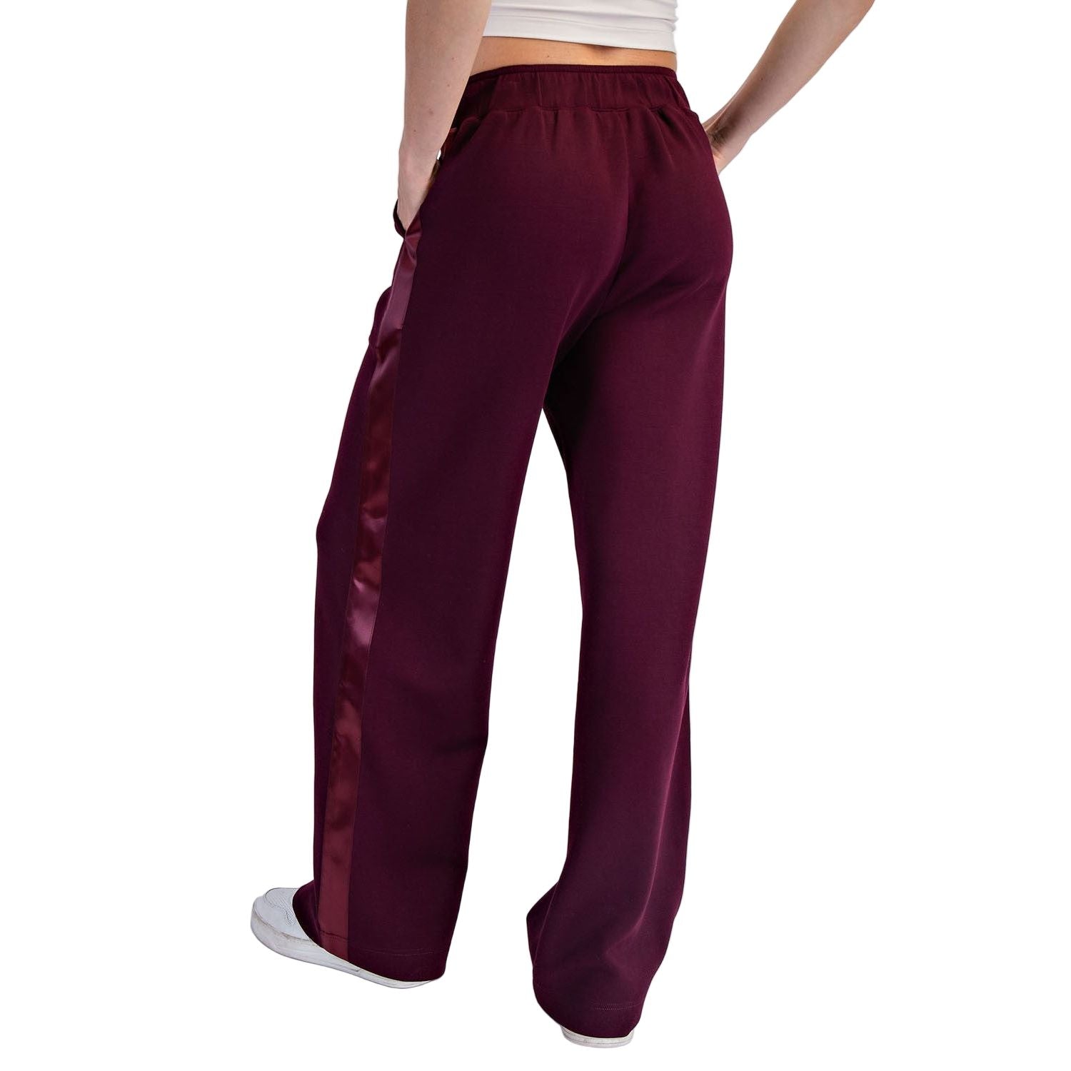 Women's Dark Cherry Modal Scuba Luxe Satin Straight Pant P6412