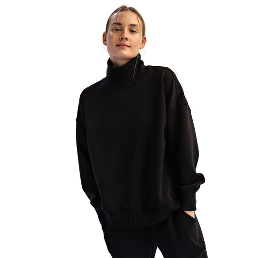 Women's Modal Scuba Ribbed Mock Neck Pullover T0043