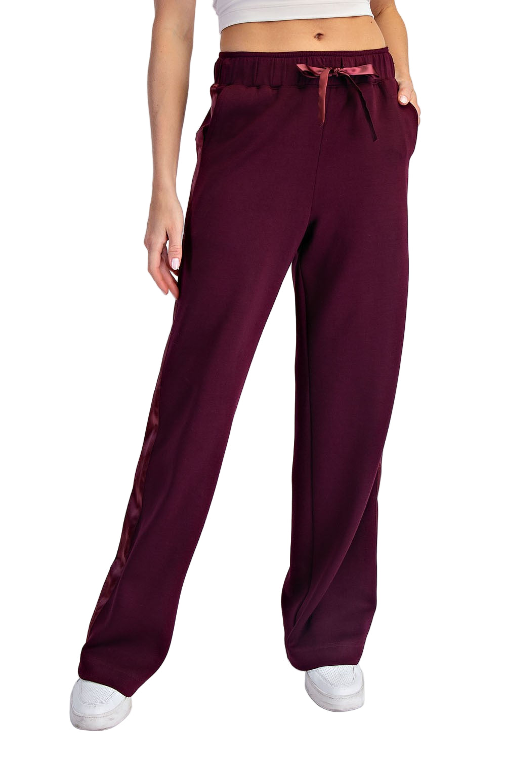Women's Dark Cherry Modal Scuba Luxe Satin Straight Pant P6412