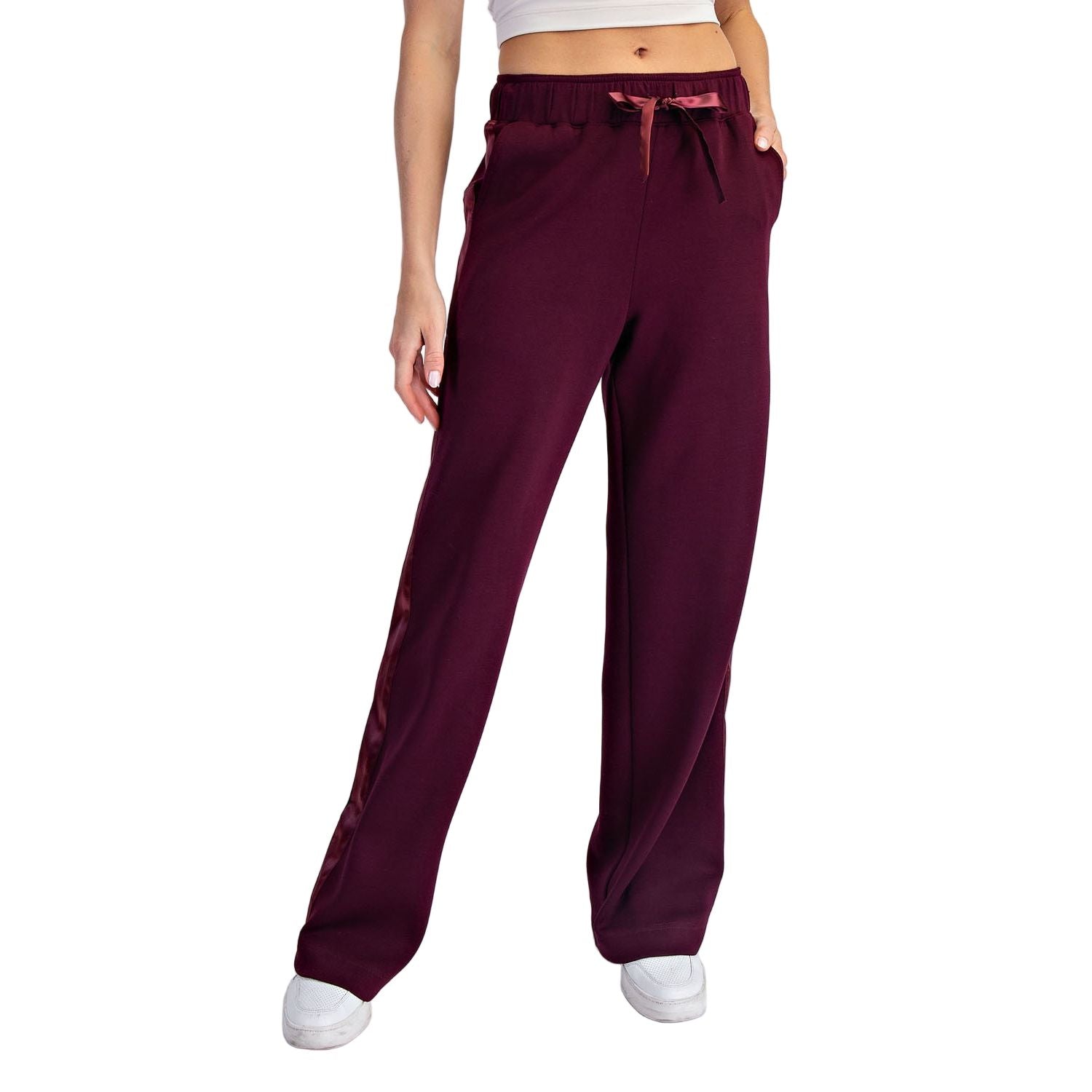 Women's Dark Cherry Modal Scuba Luxe Satin Straight Pant P6412