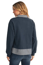 Jodifl Women's Navy Stripe Contrast Accent Casual Top 