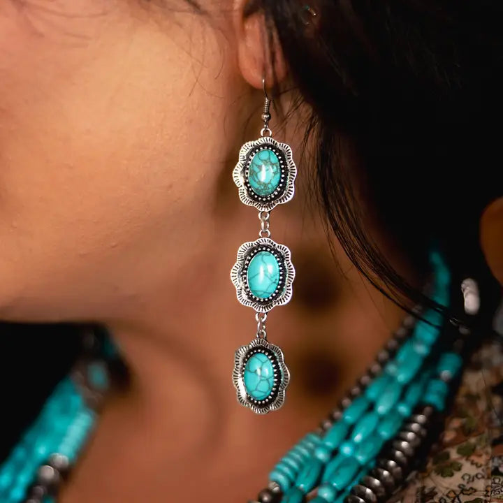 Women's West & Co 3 Tier Turquoise Earring On Fishhook E840