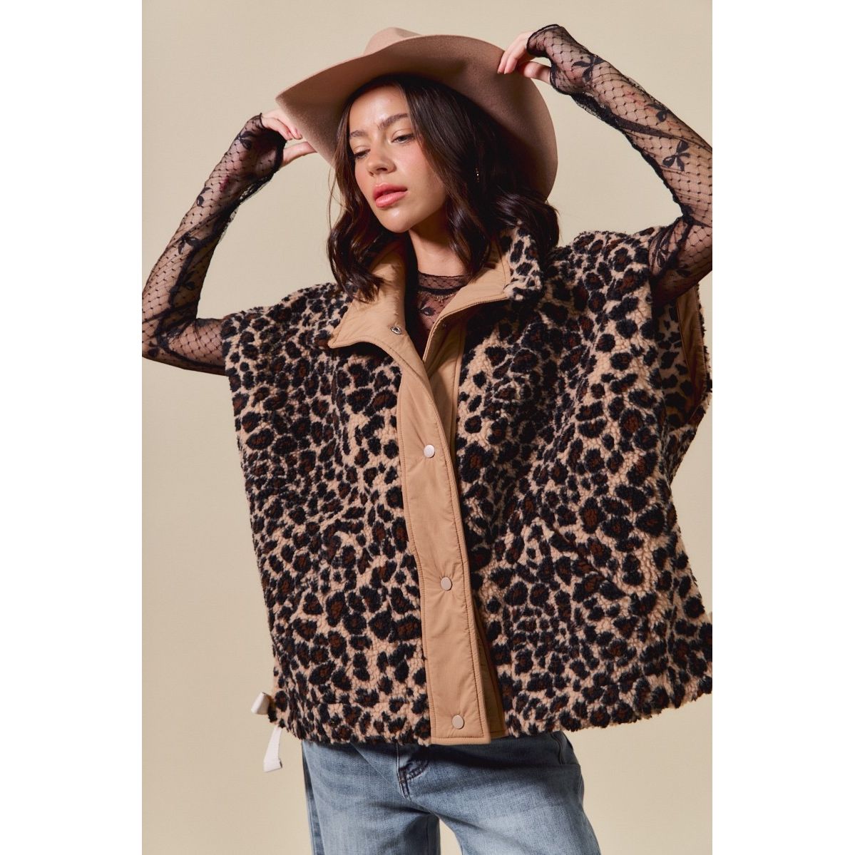 Women's Leopard Soft Sherpa Fur Sleeveless Vest Jacket ST2049E-02