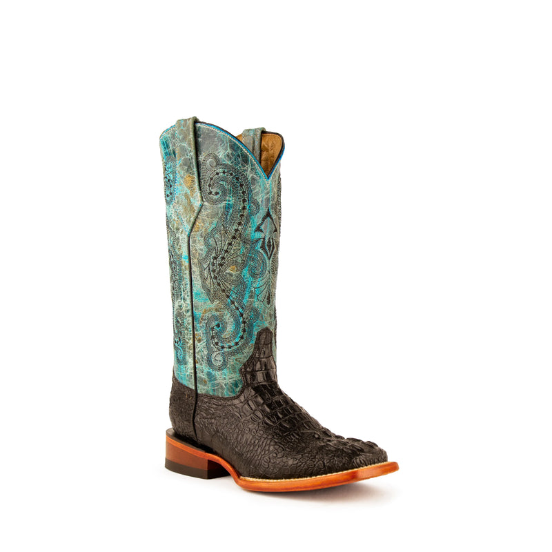 Women's Ferrini Caiman Black/Teal Stampede Boots  9039350