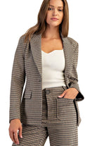 ee:some Women's Brown Hazel Houndstooth Pattern Long Sleeve Blazer 
