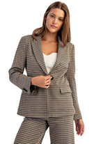 ee:some Women's Brown Hazel Houndstooth Pattern Long Sleeve Blazer 