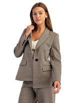 ee:some Women's Brown Hazel Houndstooth Pattern Long Sleeve Blazer 