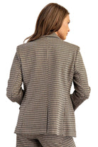 ee:some Women's Brown Hazel Houndstooth Pattern Long Sleeve Blazer 