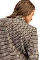 ee:some Women's Brown Hazel Houndstooth Pattern Long Sleeve Blazer 