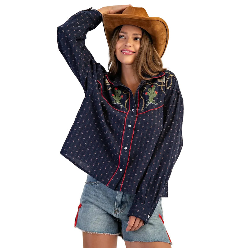 Women's ee:some Western Embroidered Button Down Shirt TY13162