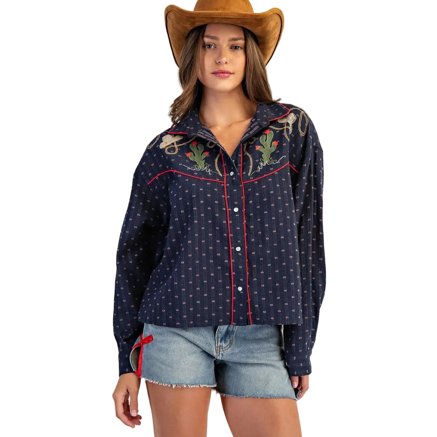 Women's ee:some Western Embroidered Button Down Shirt TY13162