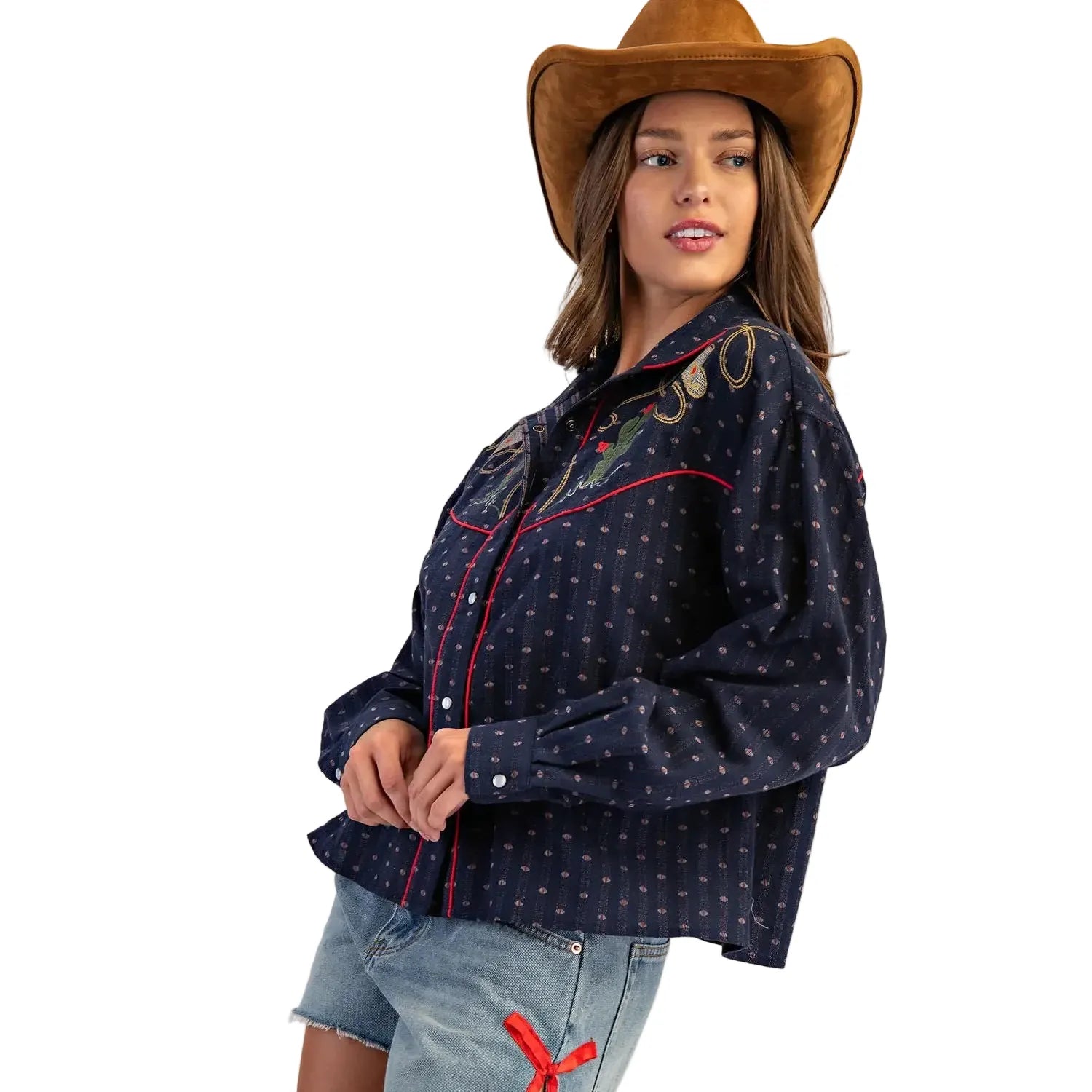 Women's ee:some Western Embroidered Button Down Shirt TY13162