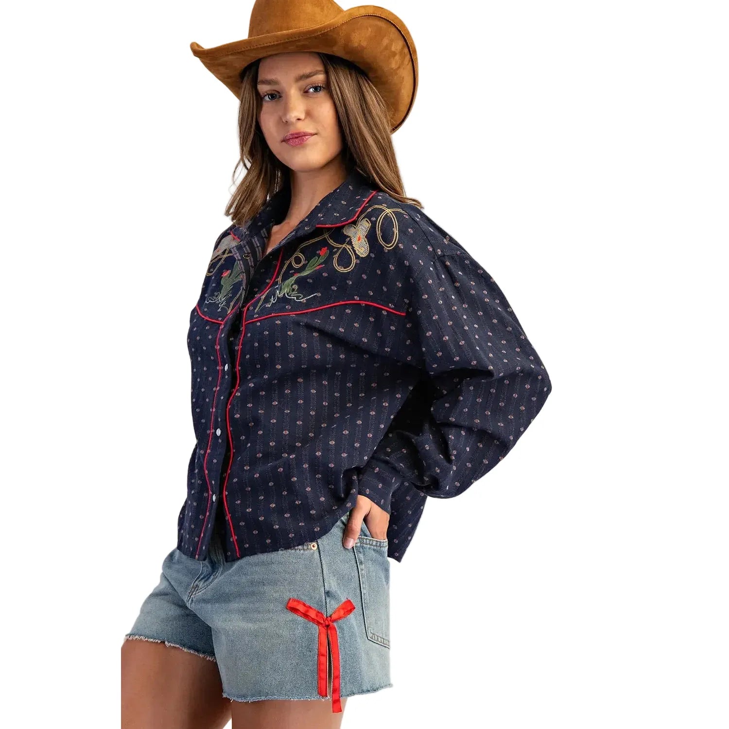 Women's ee:some Western Embroidered Button Down Shirt TY13162