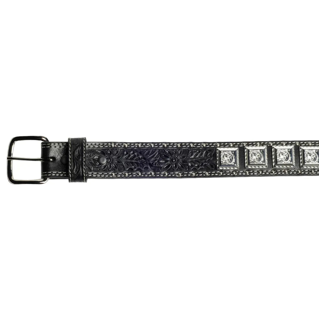 Boy's Cowboy Chrome Belt With Square Silver Conchos and Nailheads 941