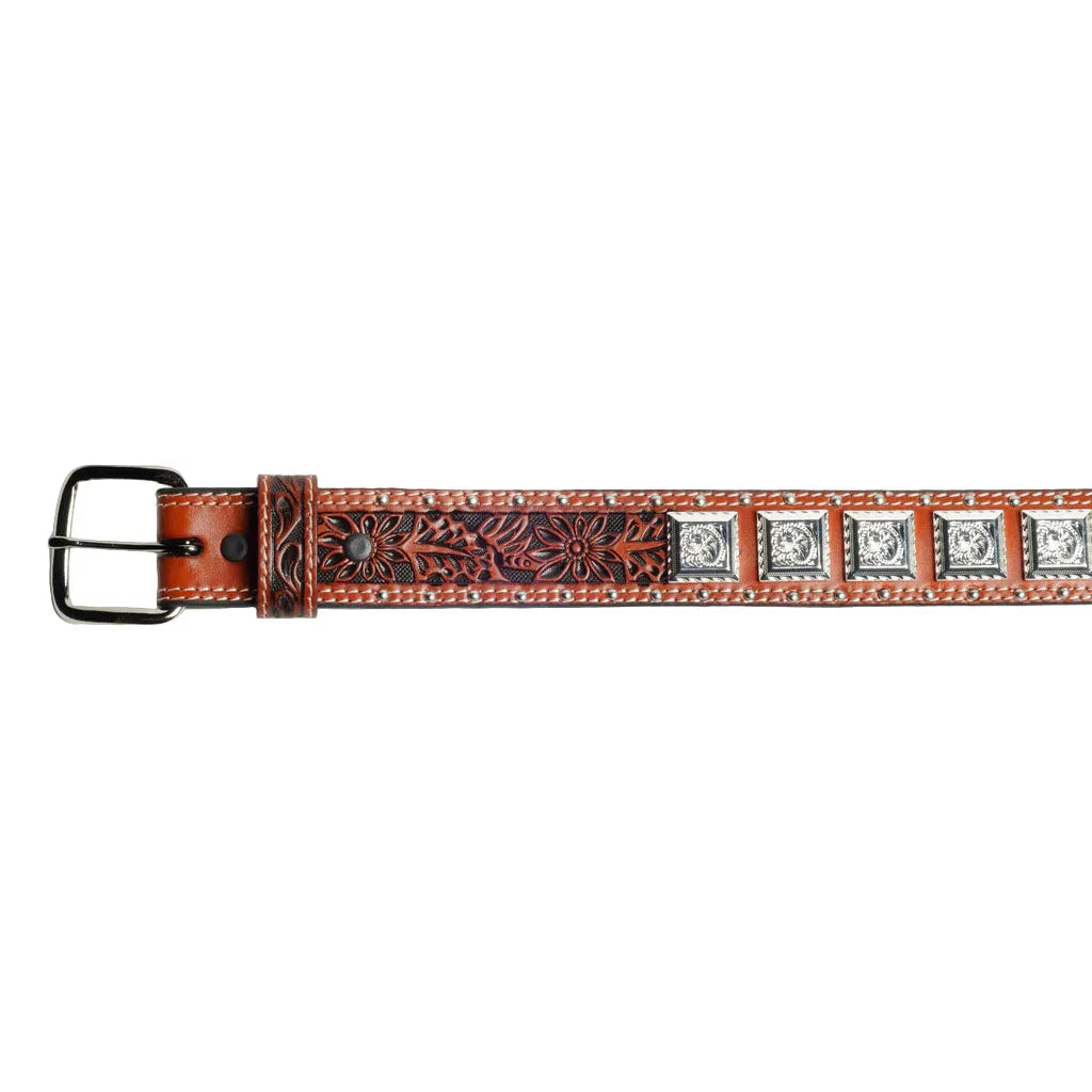 Boy's Cowboy Chrome Belt with Square Silver Conchos and Nailheads 946